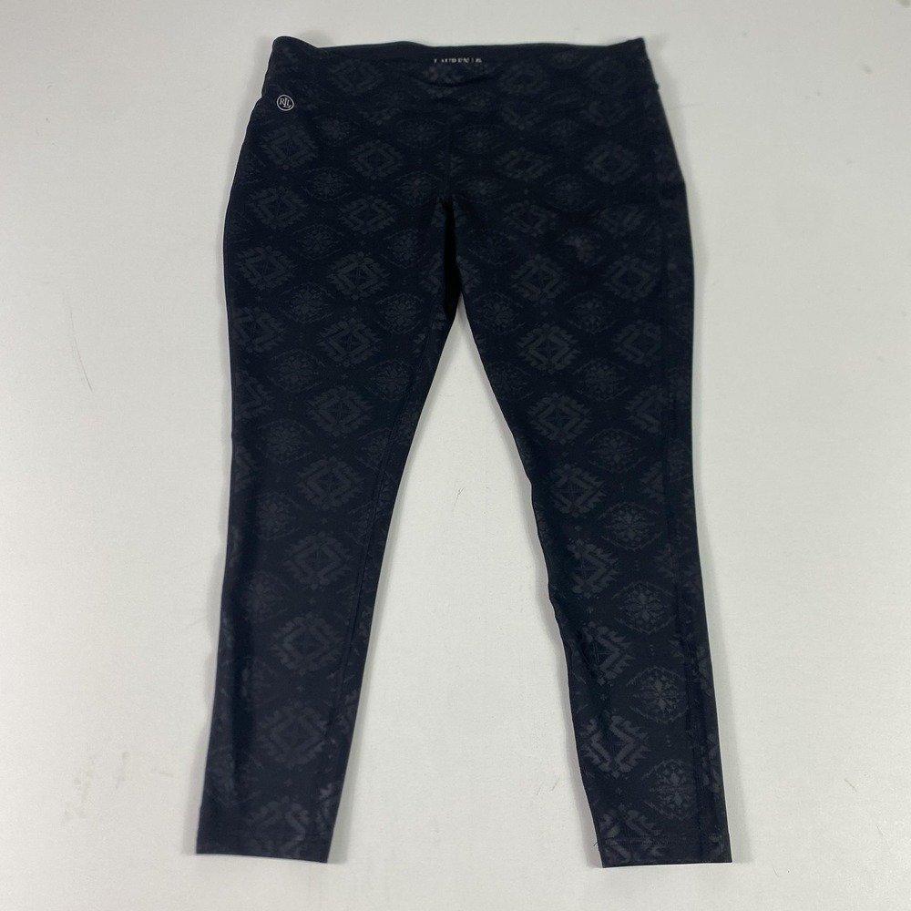 Lauren Ralph Lauren Active Leggings Womens XL Black Southwestern Aztec Stretch - Picture 1 of 10